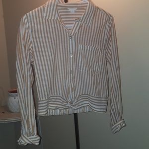 Aeropostale yellow white striped button up Size:S